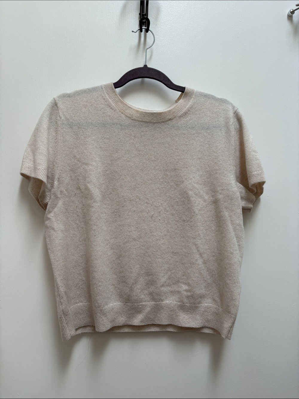 Aritzia Crewneck Short-Sleeve cashmere Sweater in Beige size L